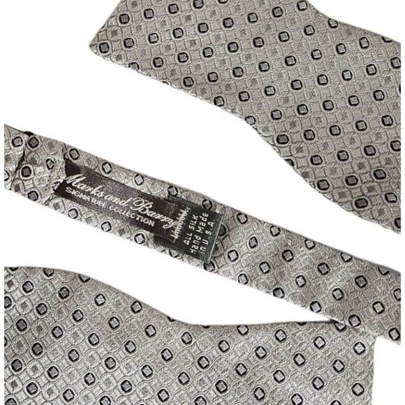 MARKS & BARRY Silver Geometric Self Bow Tie HANDMADE USA 2.6" EC - Picture 2 of 2